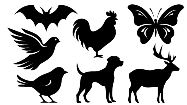 PNG silhouette animal set, transparent background