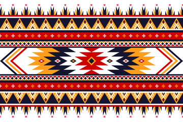 Aztec seamless pattern vector. Colorful tribal geometric print. red, yellow and white. Native American inspired design. Traditional ethnic motifs background. Vibrant indigenous abstract art texture.