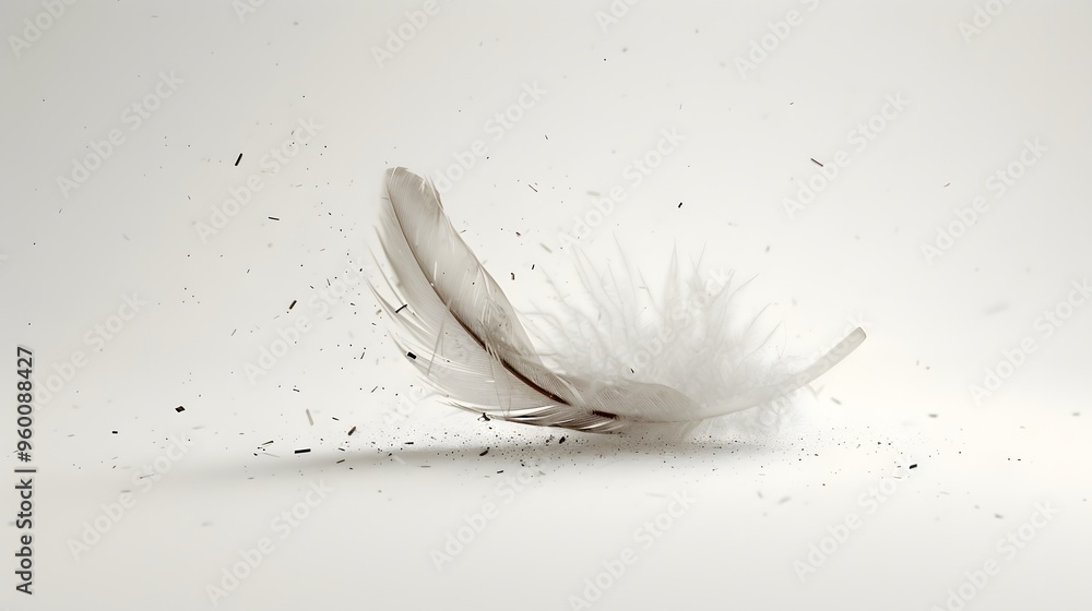 Poster concept of a falling feather in slow motion with minimalistic elements ai generated illustration