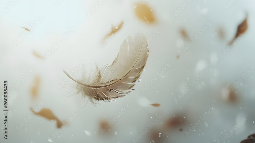 Poster concept of a falling feather in slow motion with minimalistic elements ai generated illustration