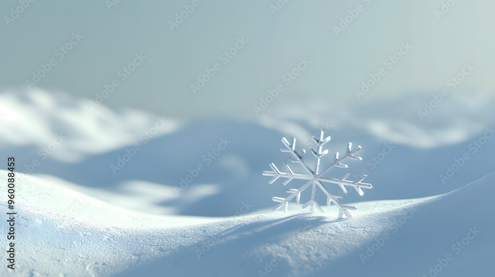 Poster concept of a single snowflake slowly falling in a serene minimalistic environment ai generated illus