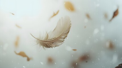 Concept of a falling feather in slow motion with minimalistic elements  AI generated illustration