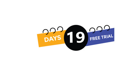 19 days free trial Countdown number banner templates. time icon. Vector Illustration