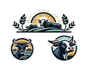 Cow logo vector. Colorful cow logo. Animal farm. Cow icon. 
