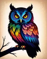 An illustration of owl mandala style image, colorful owl, 