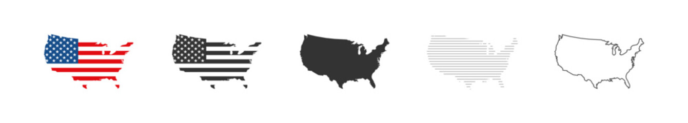 United States of America, map in different styles. US flag symbol and map set. Vector isolated illustration