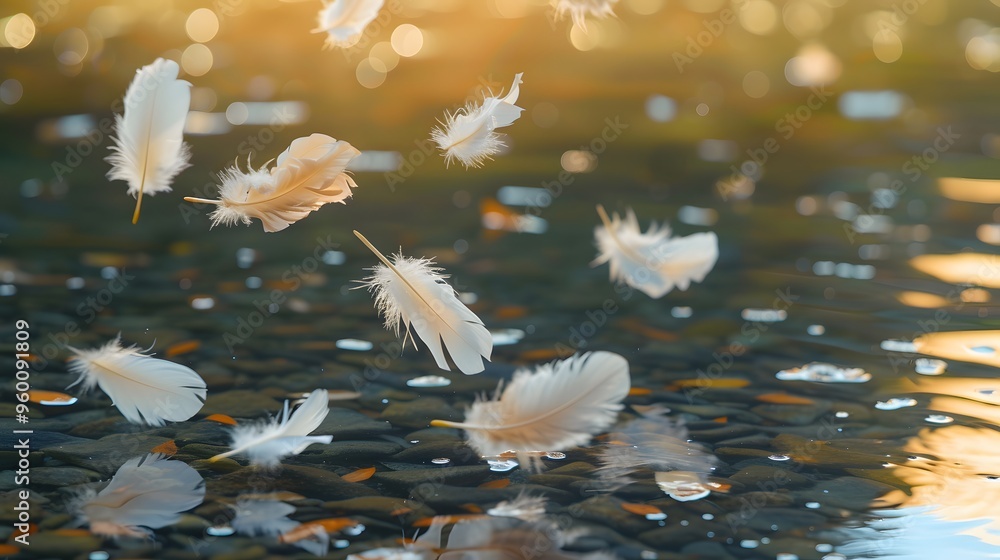 Poster feathers floating in the air with a simple background ai generated illustration
