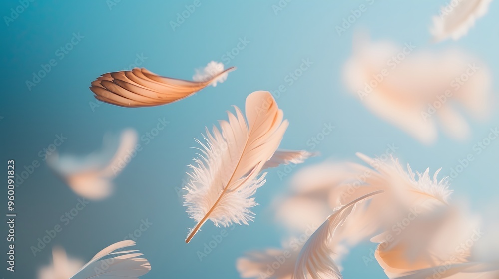 Aufkleber feathers floating in the air with a simple background ai generated illustration
