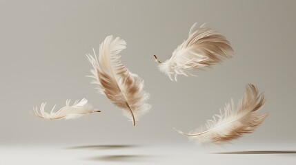 Obraz premium Feathers floating in the air with a simple background AI generated illustration