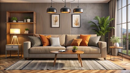 In a chic living room, a contemporary sofa sits proud, emitting a sense of tranquility, its soft upholstery