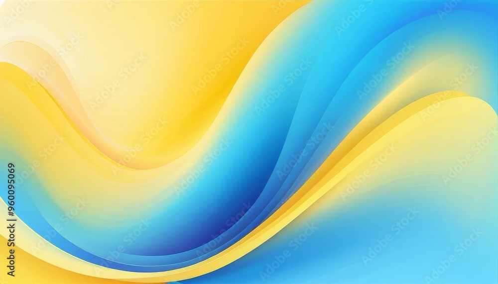 Poster abstract background with smooth flowing waves in yellow and blue.