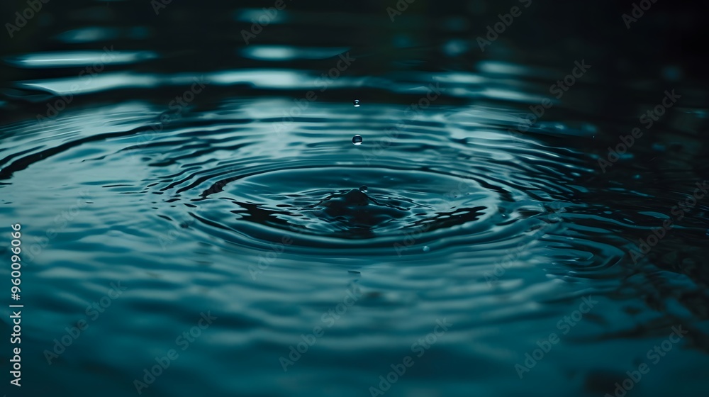 Aufkleber minimalistic slow drop of a raindrop making ripples in a pond ai generated illustration