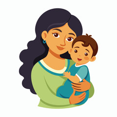 a child in a mother's arms illustration on white background