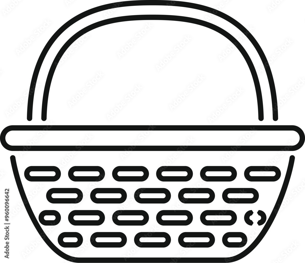 Poster this simple, black and white vector icon of an empty wicker basket is perfect for representing picni