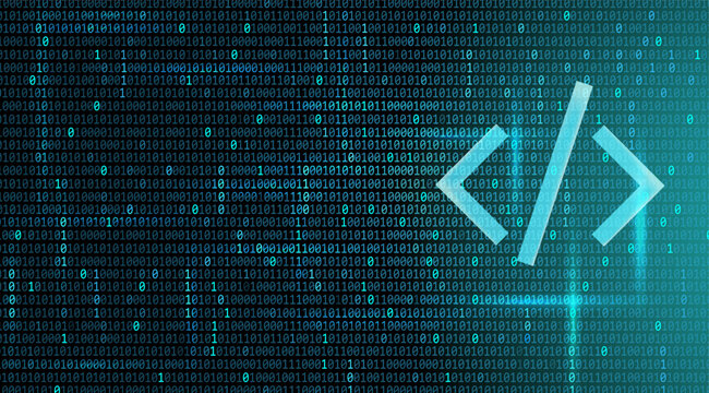 Coding background with binary number. Programming code developer web, and software. Vector technology