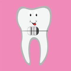Cute smiling tooth with dental braces