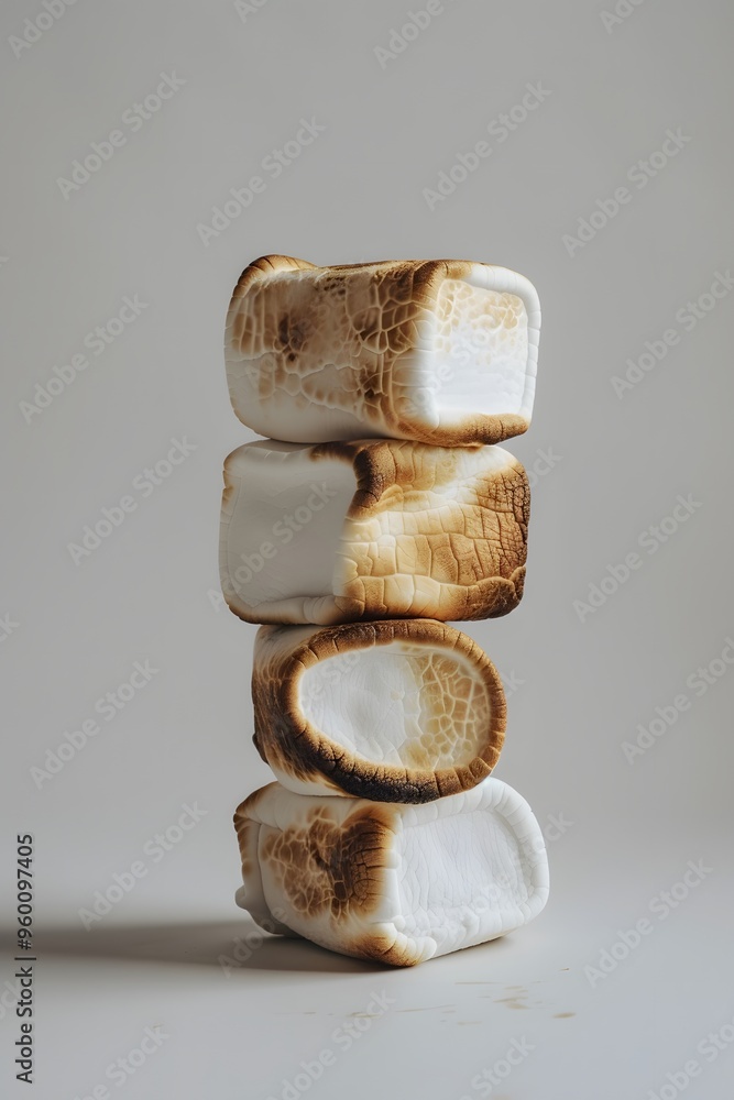 Poster roasted marshmallows stacked in a minimalistic background setting ai generated illustration