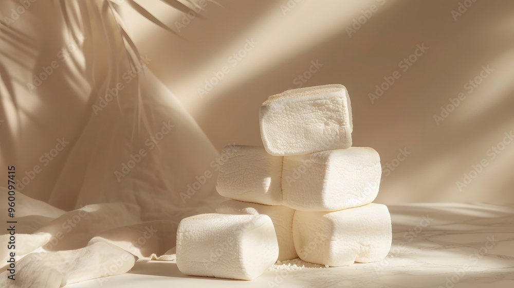 Poster roasted marshmallows stacked in a minimalistic background setting ai generated illustration