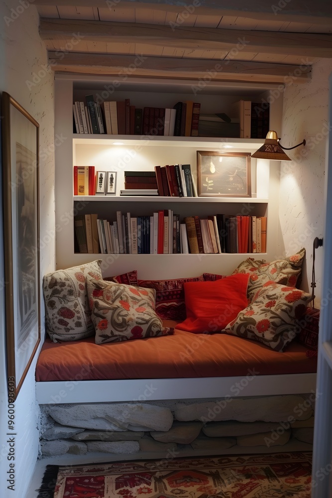Poster snug corner with reading lamp in a minimalist design ai generated illustration