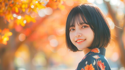Fototapeta premium 若い女性 秋の風景