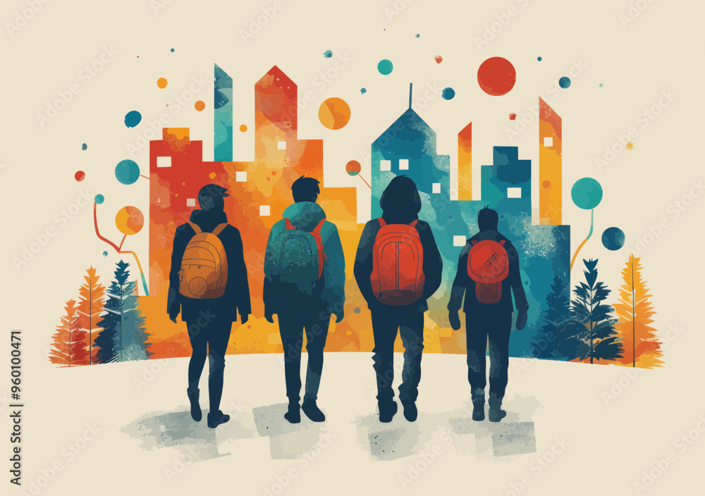 Poster business team choosing right direction options concept discussing path vector illustration minimalis