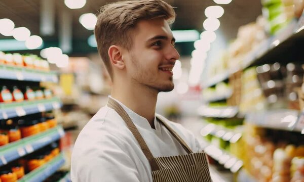 Young Man Working in a Supermarket