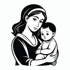 silhouette a child in a mother's arms illustration on white background