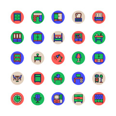 Furniture and Room Decoration, Set of colorful furniture icons