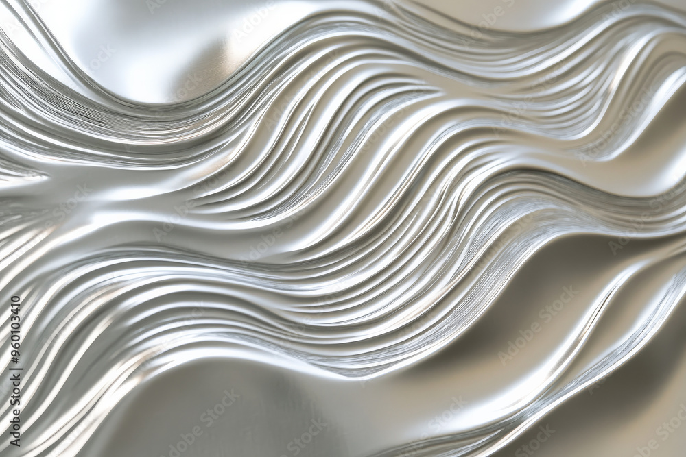 Poster a silver textured surface with a subtle, wave-like pattern, creating the illusion of gentle, flowing