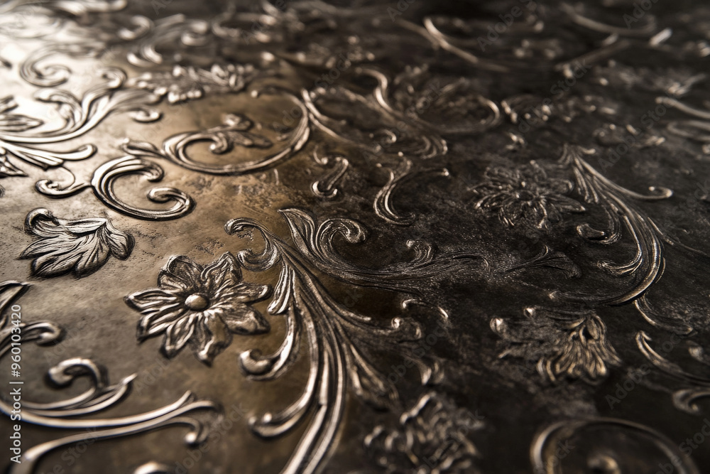 Poster a bronze textured surface featuring intricate, engraved patterns that create a sense of elegance and