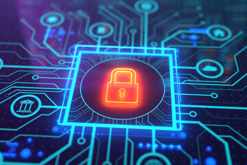 Colorful digital padlock. Concept of data protection technology, authorized access, business data privacy, global network security, high level payment security and network protection.