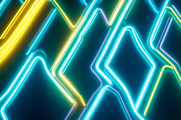 A neon lighting background with overlapping zigzag lines of neon yellow and cyan, creating a sharp, electrifying visual effect.