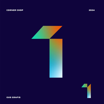 Number 1 corner chop or corner cut, font, lettering, typography with sharp edges, bold, masculine, and futuristic style. Perfect for logos, display, design elements etc.