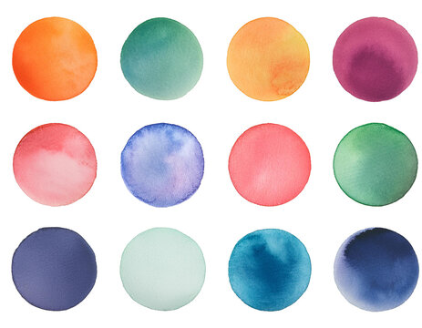 Set aus Wasserfarben Kreise, isoliert auf wei&szlig;en Hintergrund, Freisteller ,Transparent