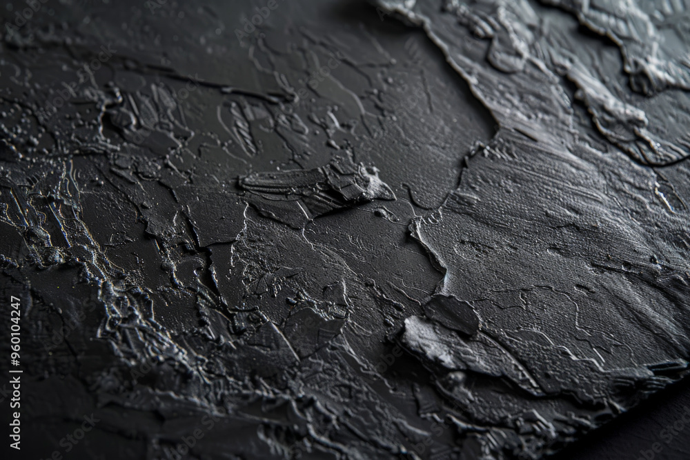 Poster a dark black textured surface featuring subtle, embossed patterns that mimic natural stone. the text
