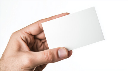 Obraz premium hand holding an empty white business card, set against a transparent background. This mockup is ideal for corporate business advertising and branding presentations, offering flexib