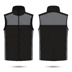 Black and grey outdoor vest template front and back view