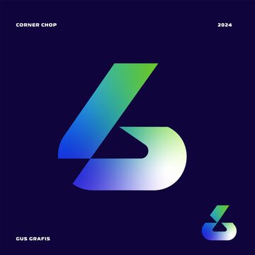 Number 6 corner chop or corner cut, font, lettering, typography with sharp edges, bold, masculine, and futuristic style. Perfect for logos, display, design elements etc.