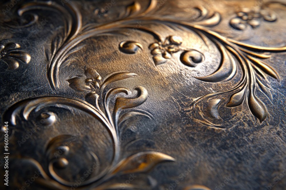 Poster a bronze textured surface featuring intricate, engraved patterns that create a sense of elegance and