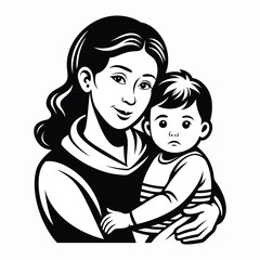 silhouette a child in a mother's arms illustration on white background
