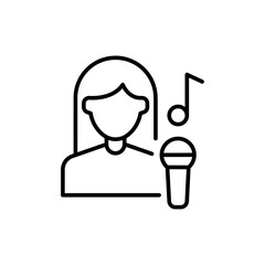 Woman singing outline icons, minimalist vector illustration ,simple transparent graphic element .Isolated on white background