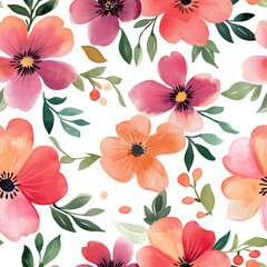 Seamless watercolor pattern consisting of a variety of watercolor flowers.