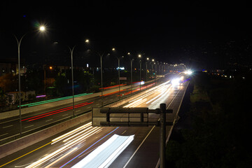 Night view of the highway. Photo with panning technique using low shutter speed.