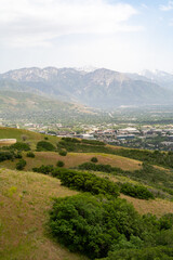 Sunny views of the Salt Lake Valley and Wasatch Range from atop Ensign Peak.