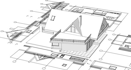 architecture house plan 3d illustration