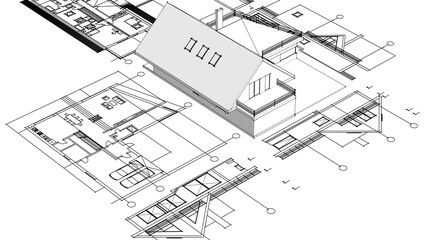 architecture house plan 3d illustration