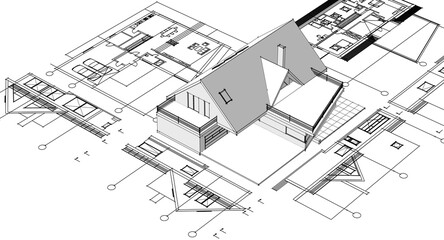 Fototapeta premium architecture house plan 3d illustration