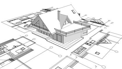 architecture house plan 3d illustration
