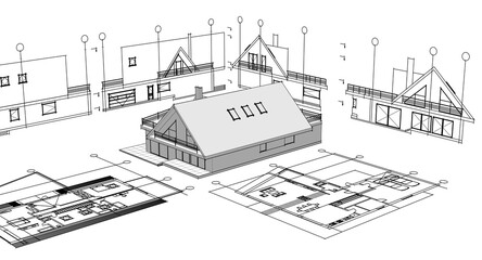 architecture house plan 3d illustration