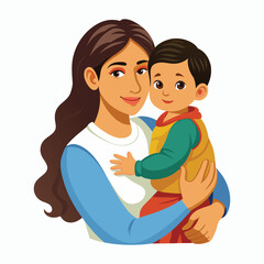 a child in a mother's arms illustration on white background